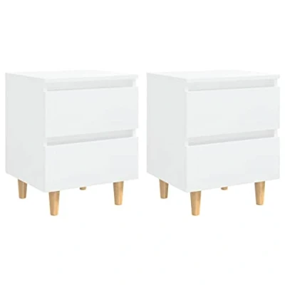 Imagen de vidaXL 2X Pino Mesita de Noche y Patas Aparador Auxiliar Cama Armario Dormitorio Habitación Organizador Almacenamiento Blanco con Brillo 40x35x50cm