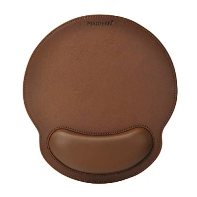 Imagen de MAIDERN Almohadilla para Mouse de Espuma viscoelástica con Soporte la muñeca, ergonómica Cuero PU reposamuñecas, Base Goma Antideslizante (marrón)