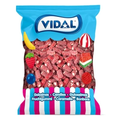 Imagen de Vidal Golosinas. Dulcipica Boutique. Tacos de regaliz relleno con cobertira pica y sabor fresa. Color rojo. Bolsa 1 kg.