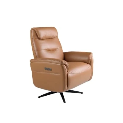 Imagen de ÁNGEL CERDÁ Sillón Relax Giratorio de Piel Acabados en Acero Inoxidable Puertos USB y C para Dispositivos Individual con Relleno Acolchado 78x96x105 cm Marrón