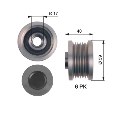 Imagen de GATES OAP7144 Rueda Libre Alternador 40 FleetRunner Micro V Stretch Fit OPEL: Zafira B, C Tourer, Astra J Hatchback, BMW: 5 Berlina