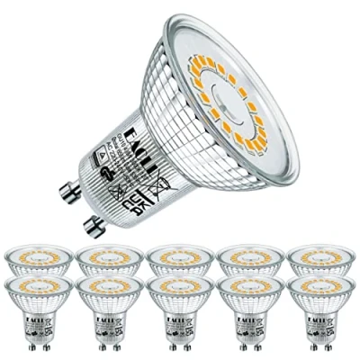Imagen de EACLL Bombillas LED GU10 Cálido Blanco 4.8W Fuente de Luz 3000K 535 Lúmenes Equivalente 70W Halógena Lámpara. AC 230V Sin Parpadeo Focos, 120 Blanca Cálida Reflectoras Spotlight, 10 Pack
