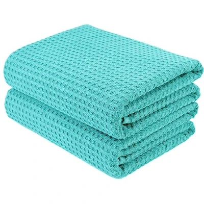 Imagen de Polyte Toalla de baño Microfibra antipelusa Secado rápido Punto gofrado Aguamarina Grande: 152,4 x 76,2 cm Pack 2