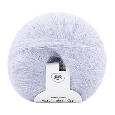 Imagen de Tomotato Hilo de Mohair, Tejer Lana, Tejido Mohair Angora Suave Popular, Bola Lana Pashm Largo Punto Bufanda Chal Bricolaje Suministros(Gris)