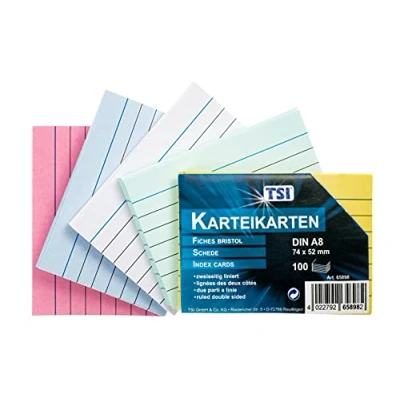 Imagen de TSI 65898 Tarjetas, 100 hojas de líneas por ambos lados, A8