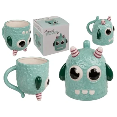Imagen de Out of the blue Taza con diseño de monstruo al revés, color azul, 12 x 14 cm, Dolomita, 500 ml