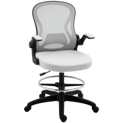 Imagen de Vinsetto Silla de Dibujo Giratoria Escritorio Alta con Respaldo Medio Soporte Lumbar Reposabrazos Abatibles Altura Ajustable Carga 120 kg 59x65x102 122 cm Gris Claro