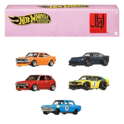 Imagen de Hot Wheels Premium Car Culture Japan Historics 4 Conjunto con embalaje especial y 5 coches metálicos a escala 1:64, para exhibir de coleccionista, se puede apilar guardarse, HRW84