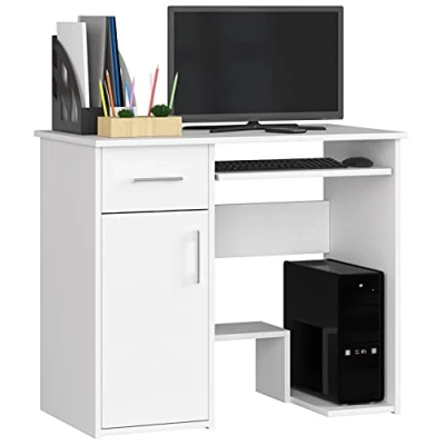 Imagen de AKORD Escritorio para PC Jay con Estante Teclado de Oficina Ordenador Mesa L90 x H74 P50 cm 29 kg Aliso