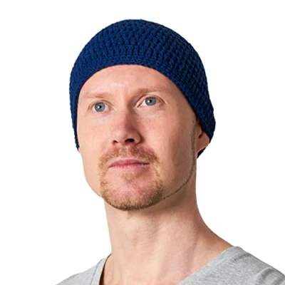 Imagen de CHARM Sombrero Hombre Kufi Gorro de Punto Crochet Algodón para Oración Verano Hecho A Mano Marine M