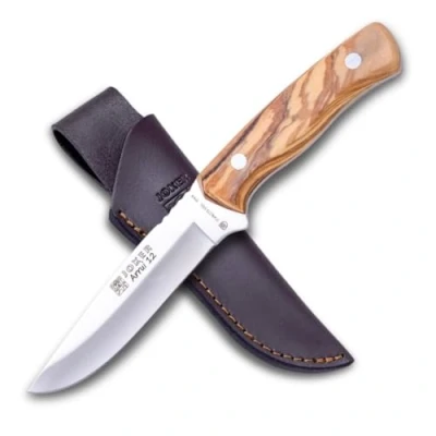 Imagen de Joker Cuchillo Bushcraft Arrui 12&quot; CO63, cachas de Madera Olivo, Hoja Acero Inoxidable 12 cm, con Funda Cuero marrón, Herramienta Pesca, Caza, Camping y Senderismo