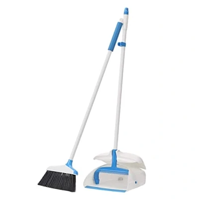 Imagen de Amazon Basics Cepillo y recogedor con mango, azul blanco
