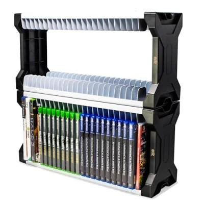 Imagen de ADZ Soporte universal para juegos Torre de almacenamiento 46 PS2 PS3 PS4 PS5 PSP Xbox 360 One Series X Wii Switch Games DVD y discos Blu Ray Incluye 2 soportes controlador