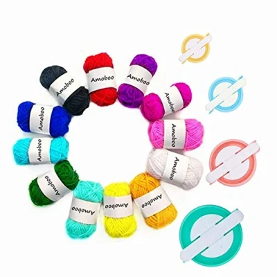 Imagen de Knewmart Pom Maker 4 Tamaños Pompón Hacedor Pelusa Herramienta para Lana Aguja Tejedor Tejido DIY Principiantes + 12Pcs Acrílico Hilos(16)