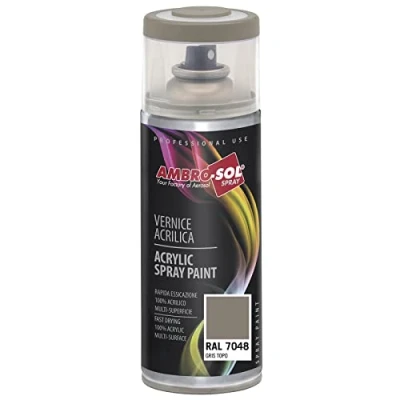 Imagen de AMBRO SOL Pintura acrílica en spray, color Gris Musgo Perlado, RAL 7048, resultado profesional múltiples superficies, exteriores e interiores, 400 ml