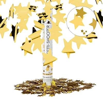 Imagen de Relaxdays Pack de 5 Cañones Confeti para Lluvia Estrellas en Bodas y Cumpleaños, Dorado, 6 8 m Altura, 40 cm