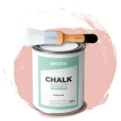 Imagen de PECTRO Pintura a la Tiza para Muebles 750ml + Brocha de Madera especial Pack sin lijar Chalk Paint Efecto Colores (Rosa Antiguo)