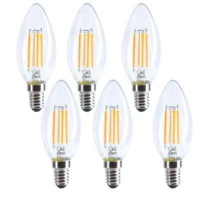 Imagen de Etrogo Bombilla led Casquillo Pequeño E14 4WLuz Calida 2700 Kelvin 450Lumen Forma de Vela Filamento Equivalencia 40W No Regulable AC230V (Juego 6 Unidades)