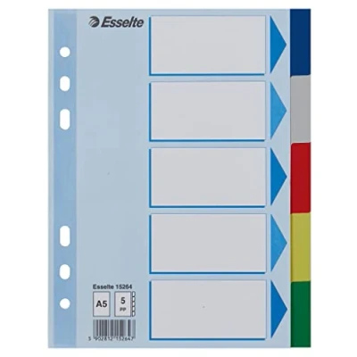 Imagen de Esselte 15264 Separadores para carpetas PP con cartulina índice color 5 pestañas DIN A5, Multicolor