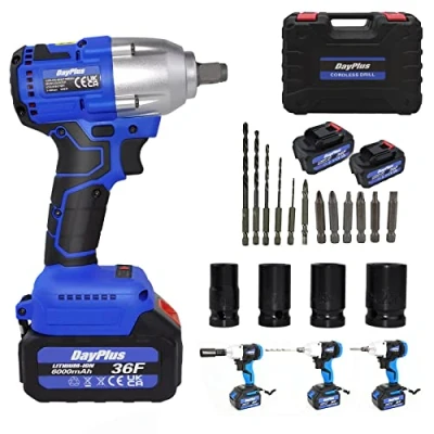 Imagen de Llave de impacto, 420Nm Alto Par Pistola impacto con 2x6,0Ah batería, Atornillador 1/2 pulgadas,4 Vasos 14/17/19/22mm,llave Tornillos Ruedas Coche, Caja Compacta