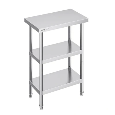 Imagen de VEVOR Mesa de Preparación Alimentos 356x610x864 mm Trabajo Cocina Comercial Acero Inoxidable con 2 Estantes Inferiores Ajustables para Parrilla, Cocina, Hogar