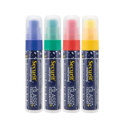 Imagen de Securit Pack de 4 Grande Punta resistente al agua cristal Plus pizarra marcador Primaria (4 unidades)