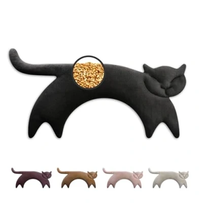 Imagen de Leschi Bolsa Semillas Microondas 47x23 cm, de 100% Algodón y Trigo Orgánicos, Saco en forma gato negro, Térmico para ideal Cuello, Cervical Espalda