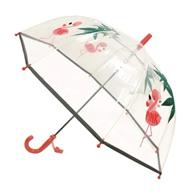 Imagen de SMARTBULLE Paraguas burbuja infantil transparente con borde fluorescente : A prueba de viento; Diámetro=71cm; Apertura manual; para niña; Diseño: FLAMENCO ROSA