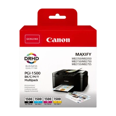 Imagen de Cartuchos de Tinta Color Canon PGI 1500 Originales Paquete 4 (1 Negro, 1 Cian, Magenta y Amarillo)