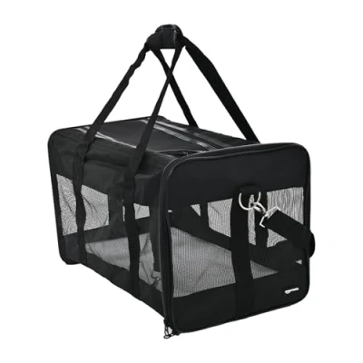Imagen de Amazon Basics Perro Trasportín con laterales flexibles, Grande, Negro, 50 x 26 28 cm (L An Al)