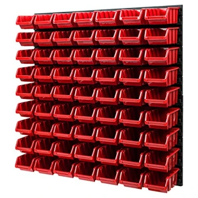 Imagen de PAFEN Sistema de almacenamiento apilable pared, 772 x 780 mm, 63 unidades, para taller, con agujeros herramientas, color rojo