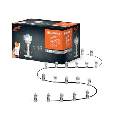 Imagen de LEDVANCE Luz LED inteligente para jardín con tecnología WiFi, paquete básico 18 puntos exterior, colores RGB cambiables, compatible Google y Alexa, SMART+ WIFI GARDEN DOT 18P