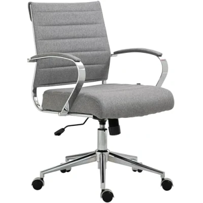 Imagen de CLP Silla de Oficina Oakland en Cuero Real, Polipiel o Tela I Escritorio Moderna con reposabrazos &amp; Ruedas, Color:Gris, Material:Tela