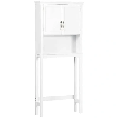 Imagen de kleankin Mueble sobre Inodoro Armario Alto para Lavadora con 2 Puertas Balda Ajustable Interior y 1 Estante de Almacenaje Baño WC Carga 30 kg Antivuelco 71x20,5x165 cm Blanco