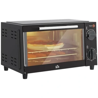Imagen de HOMCOM Mini Horno Eléctrico 9L Sobremesa 750W con Temperatura Ajustable hasta 230C Temporizador 60min y Bandeja para Hornear Parrilla 35x24,6x20 cm Negro