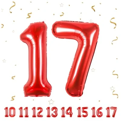 Imagen de Globos de Cumpleãnos Numeros 17 Rojo,101 CM Globo Gigantes Grandes Decoracion,Globo Numero Niño Niña Adultos decorazione,Vuelan con Helio