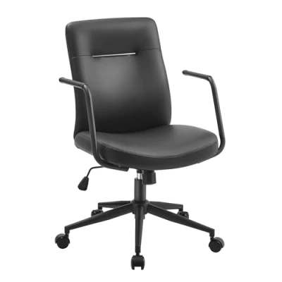 Imagen de SONGMICS Silla de Oficina Giratoria, Ordenador, Superficie PU Fácil Limpiar, Altura Ajustable, Cómodo Respaldo y Asiento Curvo, Carga 150 kg, Negro Tinta OBG031B01