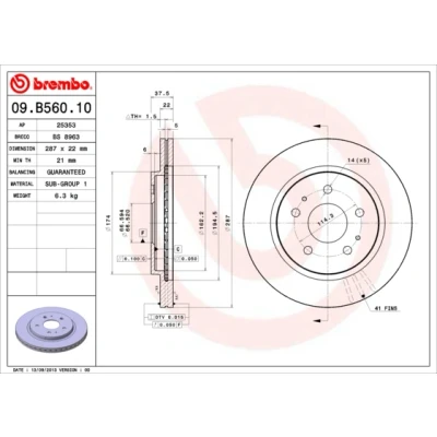 Imagen de BREMBO 09.B560.10 Disco de freno 287 22 5 ventilación interna DAIHATSU: Terios II