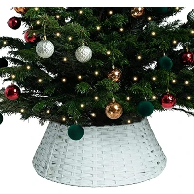 Imagen de RELSY falda blanca para árbol de Navidad, mimbre combina con decoraciones blancas cubierta base grande y pequeña (grande, blanco)