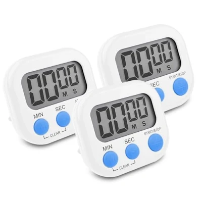 Imagen de Newaner 3 Piezas Temporizador Cocina Digital Blanco, Cronometro con Pantalla LCD Grande, Timer Alarma Fuerte, Reloj Respaldo Magnético para Estudiar Trabajar