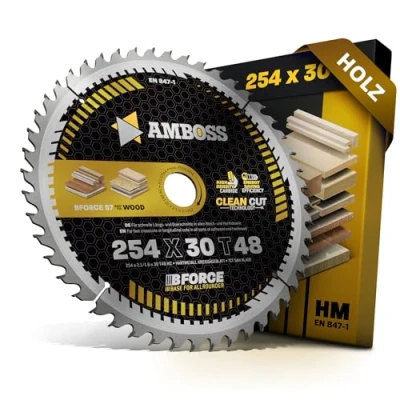 Imagen de AMBOSS WERKZEUGE® Hoja de sierra circular (254 x 30 mm, dientes alternos Z48, para batería madera, 254 compatible con Bosch GTS 10. PTS 100 T.GTS Festool TKS 80 Scheppach HS 105.