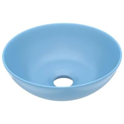 Imagen de vidaXL Lavabo de Cuarto Baño Redondo Lujo Tocador Montado Encima Aseo Indoro Cocina Garaje Fácil Limpiar Moderno Cerámica Azul Claro
