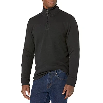 Imagen de Amazon Essentials Jersey de Canalé Francés con Cremallera un Cuarto Hombre, Negro, XL