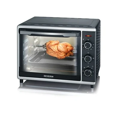 Imagen de SEVERIN horno tostador con función de convección, mini grill y recogemigas, pequeño 1 bandeja asado asador giratorio, 1600 W, 30 L, negro, TO 2056