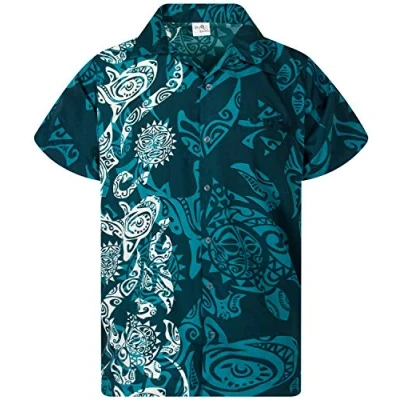 Imagen de King Kameha Funky Camisa Hawaiana, Manga Corta, Maori Wedding, Verde Petróleo, 3XL