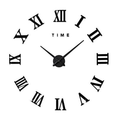 Imagen de FAS1 Moderno DIY Reloj De Pared Grande Big Adhesivo 3D Pegatinas Números Romanos Home Office Decoración Extraíble (Batería No Incluida) Negro