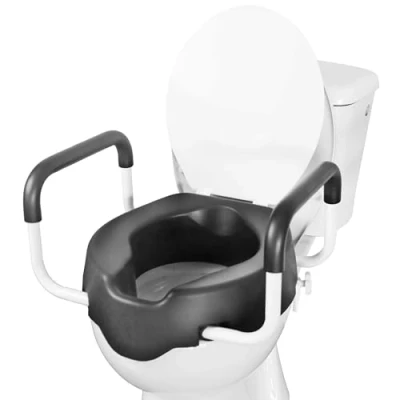 Imagen de KMINA Elevador WC Adulto con Reposabrazos (10 cm, Blando), Alzador Tapa, Adaptador Mayores, Asiento WC, Alza para Personas Mayores Asas, Inodoro Adultos, Negro
