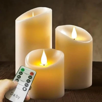Imagen de Da by Velas LED, 3 llama LED parpadeante (10 cm, 12,8 15,2 cm), Vela sin de 300 horas y control remoto 10 botones.[Clase eficiencia energética A]