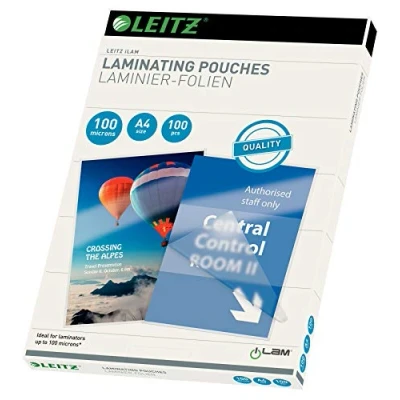 Imagen de Leitz hot lamination pouches, A4, 100 pack, glossy, transparent, film thickness mic, 33826