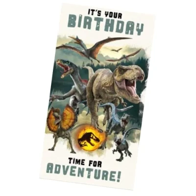 Imagen de tarjeta de cumpleaños oficial Jurassic World The Movie, general, ocasiones especiales, reciclable, con licencia